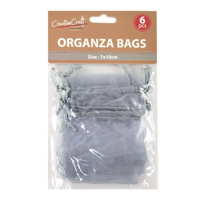 6pk Organza Bags - Silver
