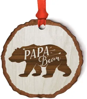 Andaz Press Real Wood Rustic Christmas Ornament, Engraved Wood Slab, Papa Bear