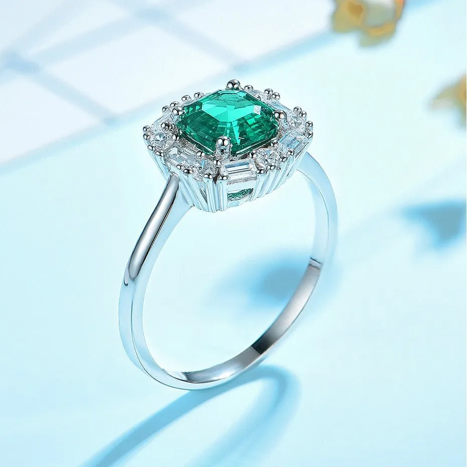 Asscher Cut Emerald Green Diamond Engagement Ring