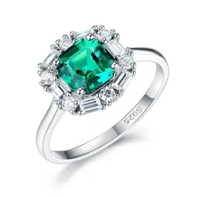Asscher Cut Emerald Green Diamond Engagement Ring