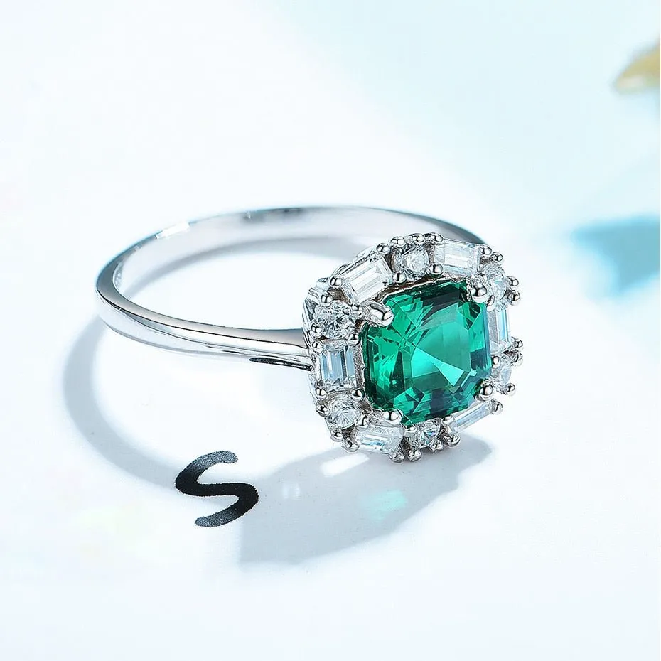 Asscher Cut Emerald Green Diamond Engagement Ring