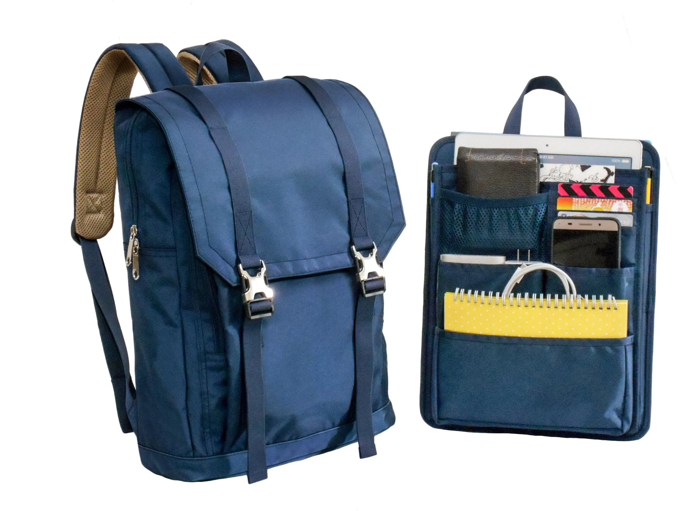 Backpack with Insert Organizer Set, for Travel, Business, College, Casual, Slim and Smart Looking, Women & Men