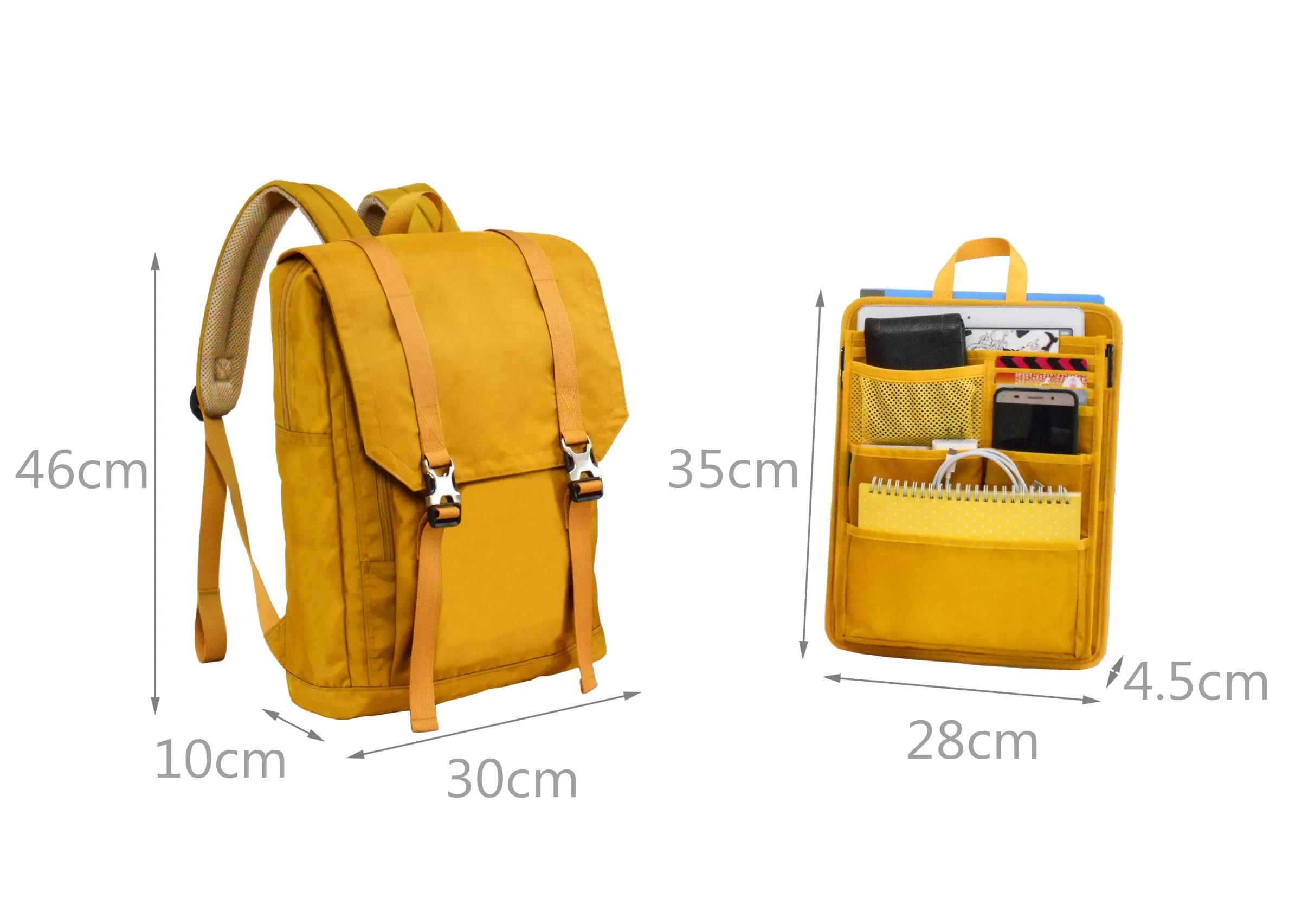 Backpack with Insert Organizer Set, for Travel, Business, College, Casual, Slim and Smart Looking, Women & Men