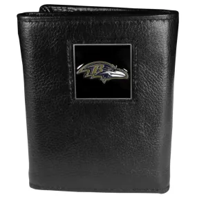 Baltimore Ravens Deluxe Leather Tri-fold Wallet Packaged in Gift Box