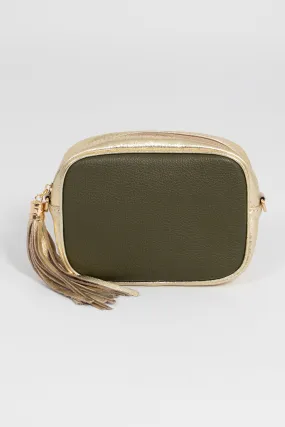 Beau - Italian Leather Crossbody Bag - Khaki/Gold, Pebbled
