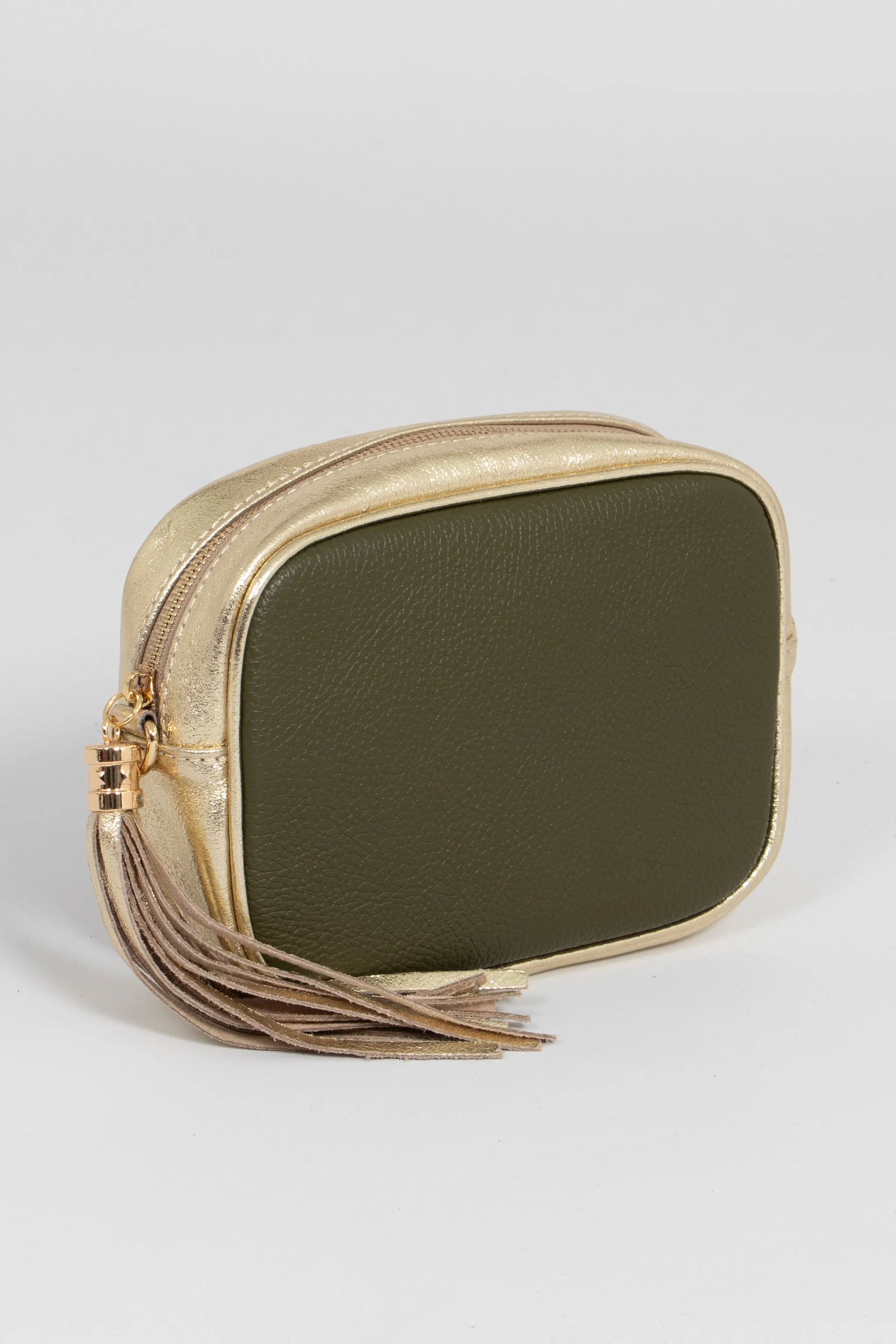 Beau - Italian Leather Crossbody Bag - Khaki/Gold, Pebbled