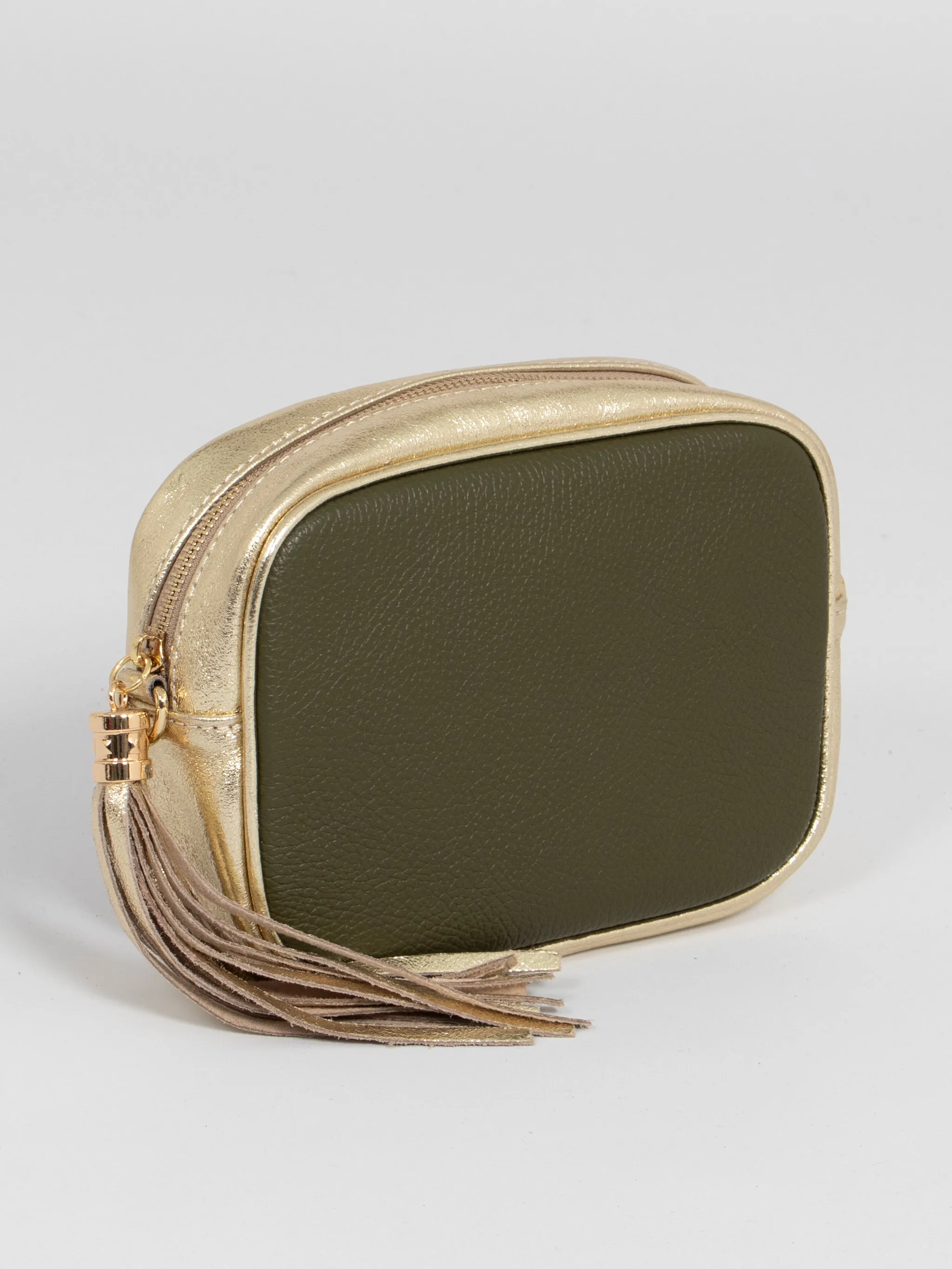 Beau - Italian Leather Crossbody Bag - Khaki/Gold, Pebbled