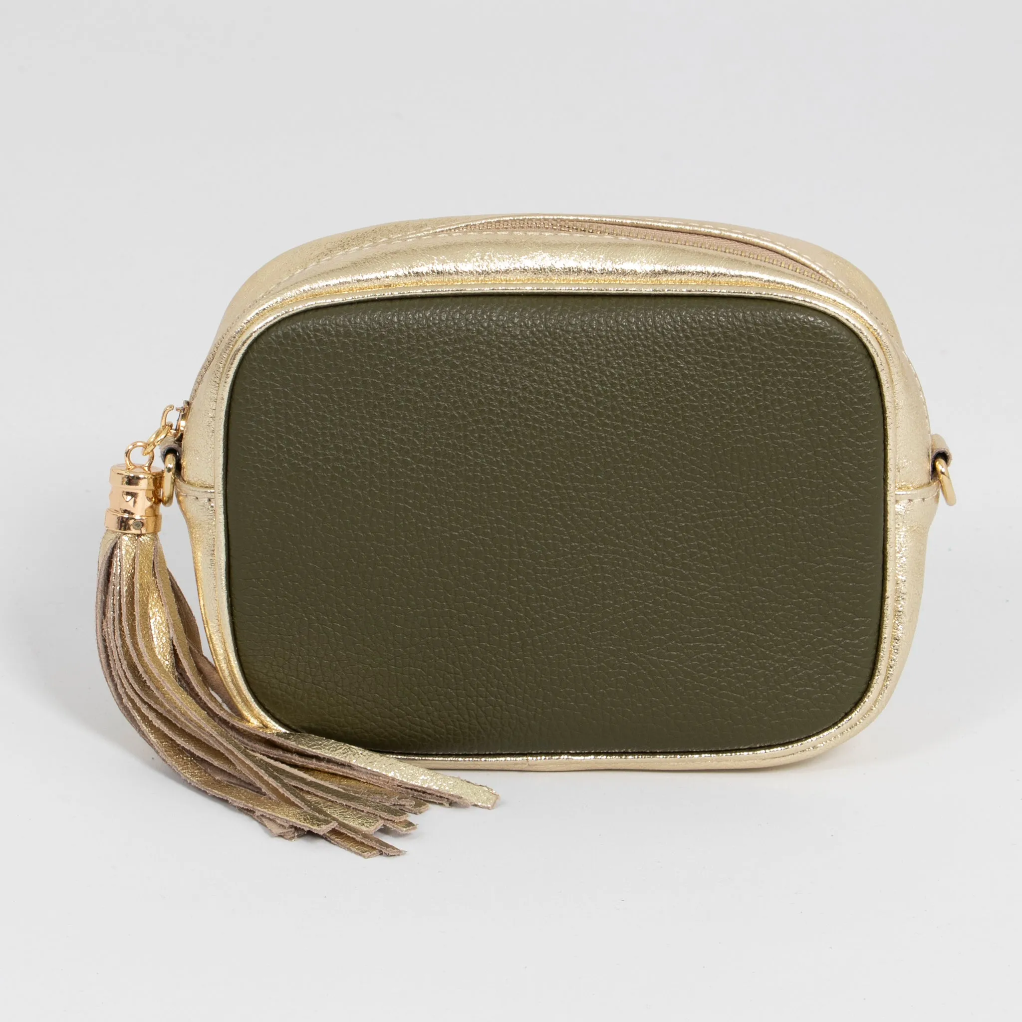 Beau - Italian Leather Crossbody Bag - Khaki/Gold, Pebbled