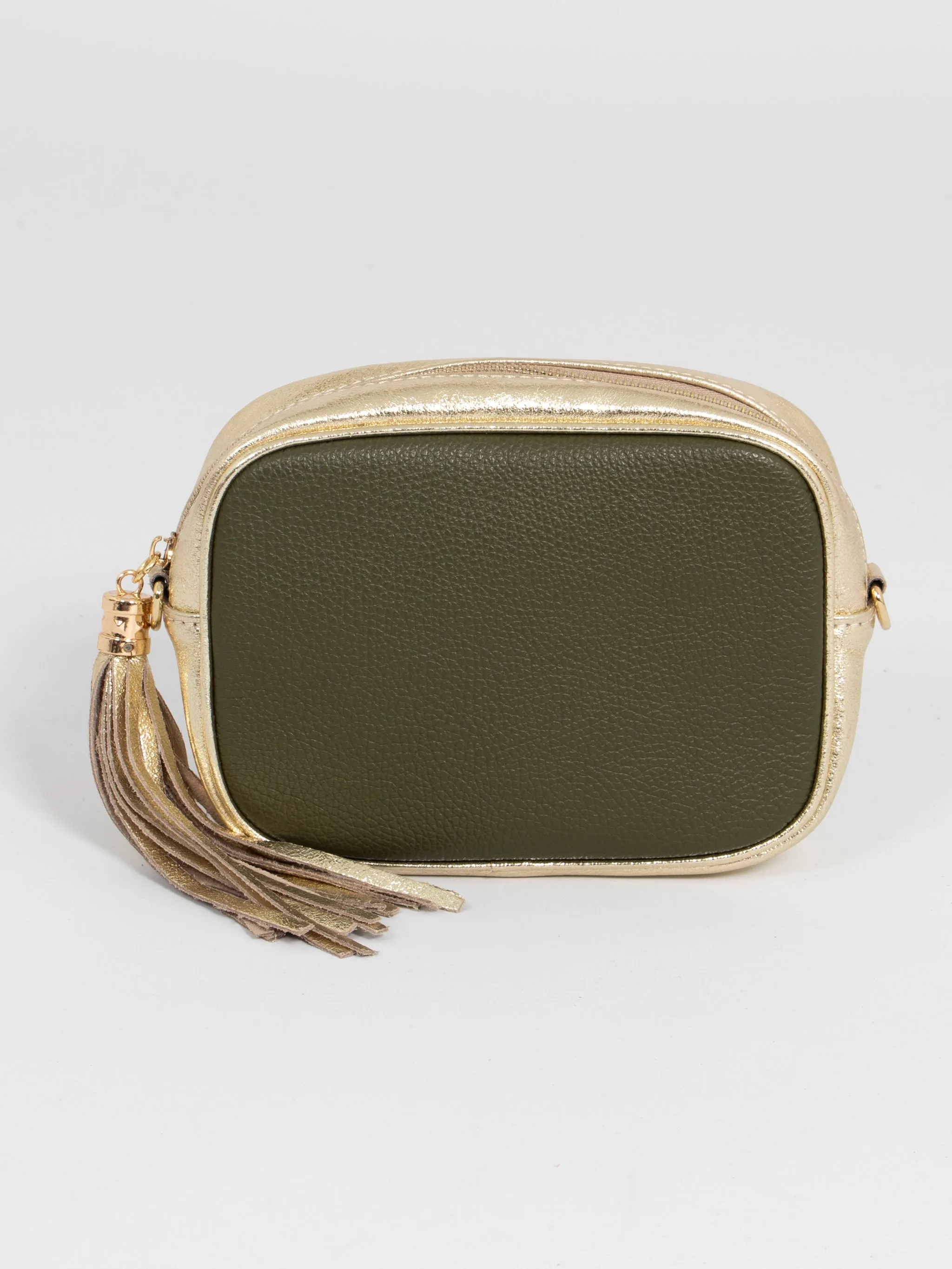 Beau - Italian Leather Crossbody Bag - Khaki/Gold, Pebbled