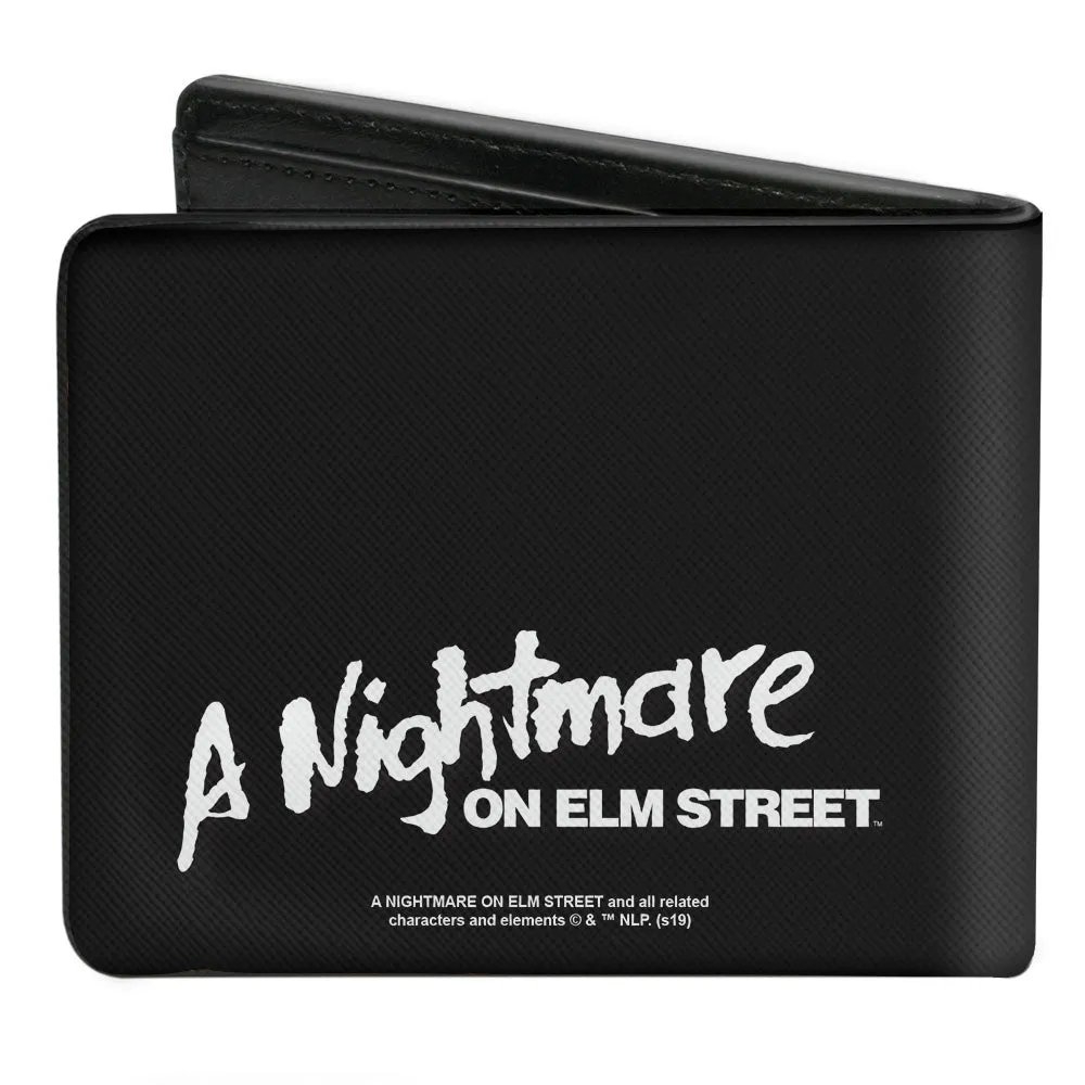 Bi-Fold Wallet - A Nightmare on Elm Street Freddy's Hand Scratching   Logo Black White Green Reds