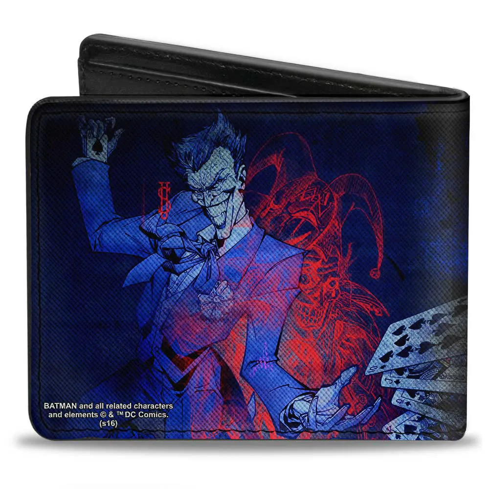 Bi-Fold Wallet - Batman Action   Joker Flipping Cards Poses Black Blues Reds