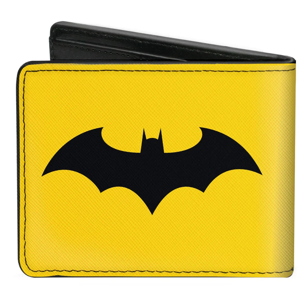 Bi-Fold Wallet - Batman Tech Action Pose   Bat Logo Yellow Black White