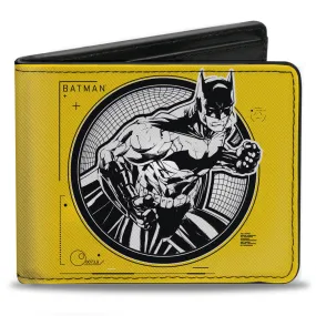Bi-Fold Wallet - Batman Tech Action Pose   Bat Logo Yellow Black White