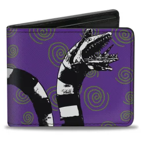 Bi-Fold Wallet - Beetlejuice Sandworm Swirls   Logo Purple Green Black White