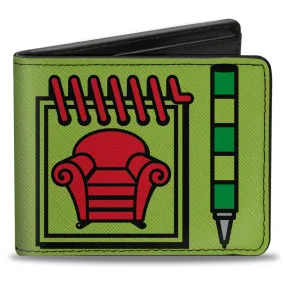 Bi-Fold Wallet - Blue's Clues Steve's Handy Dandy Notebook Thinking Chair   Striped Shirt Greens Black Red