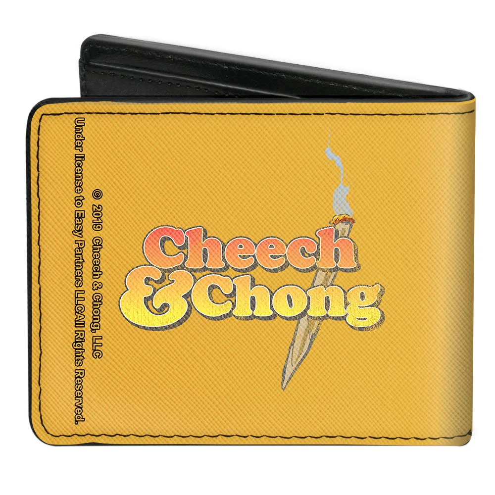 Bi-Fold Wallet - CHEECH & CHONG Faces Silhouette   Logo Joint Weathered Yellow Red Black Green