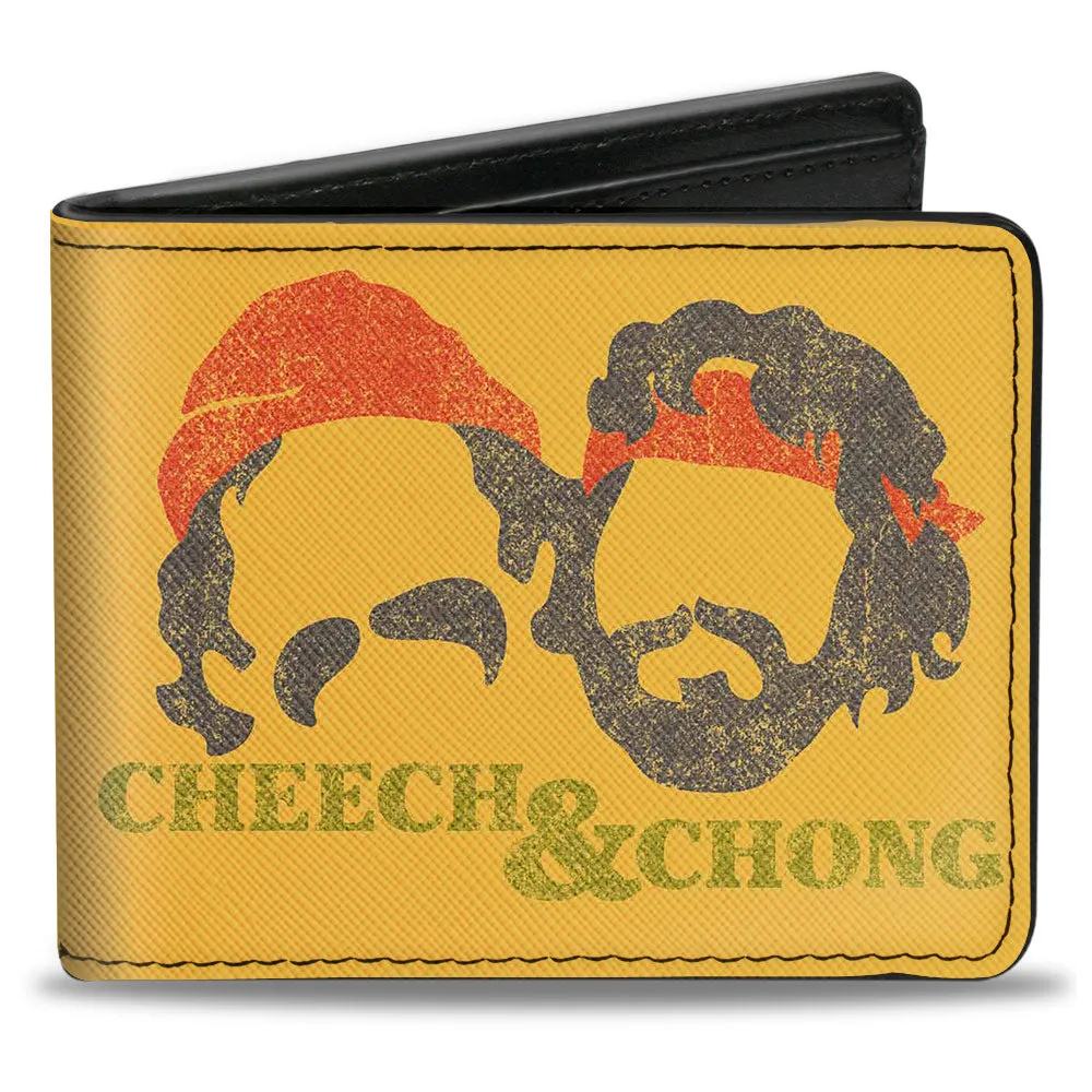 Bi-Fold Wallet - CHEECH & CHONG Faces Silhouette   Logo Joint Weathered Yellow Red Black Green