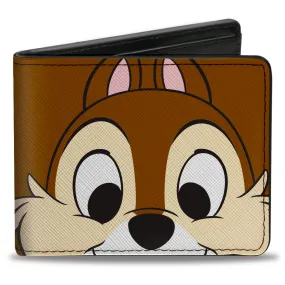 Bi-Fold Wallet - Chip n' Dale Chip Face Close-Up   Autograph Brown