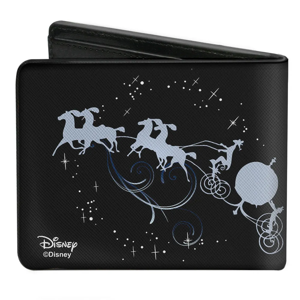 Bi-Fold Wallet - Cinderella COUNTDOWN TO MIDNIGHT Pose   Pumpkin Coach Silhouette Black Blues White