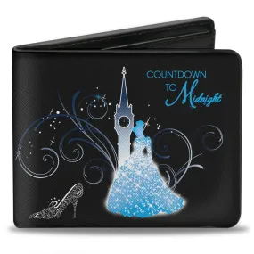 Bi-Fold Wallet - Cinderella COUNTDOWN TO MIDNIGHT Pose   Pumpkin Coach Silhouette Black Blues White