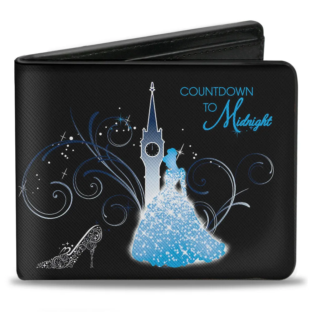 Bi-Fold Wallet - Cinderella COUNTDOWN TO MIDNIGHT Pose   Pumpkin Coach Silhouette Black Blues White