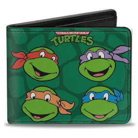 Bi-Fold Wallet - Classic TEENAGE MUTANT NINJA TURTLES Group Faces   Pose Turtle Shell Black Green