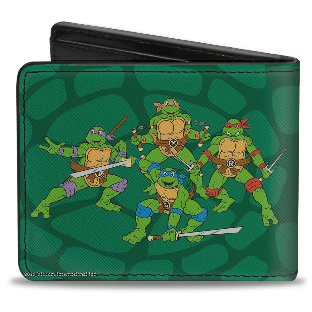Bi-Fold Wallet - Classic TEENAGE MUTANT NINJA TURTLES Group Faces   Pose Turtle Shell Black Green