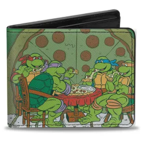 Bi-Fold Wallet - Classic TMNT Ninja Turtles Pizza Party   MUTANT SIZED HUNGER Green Black