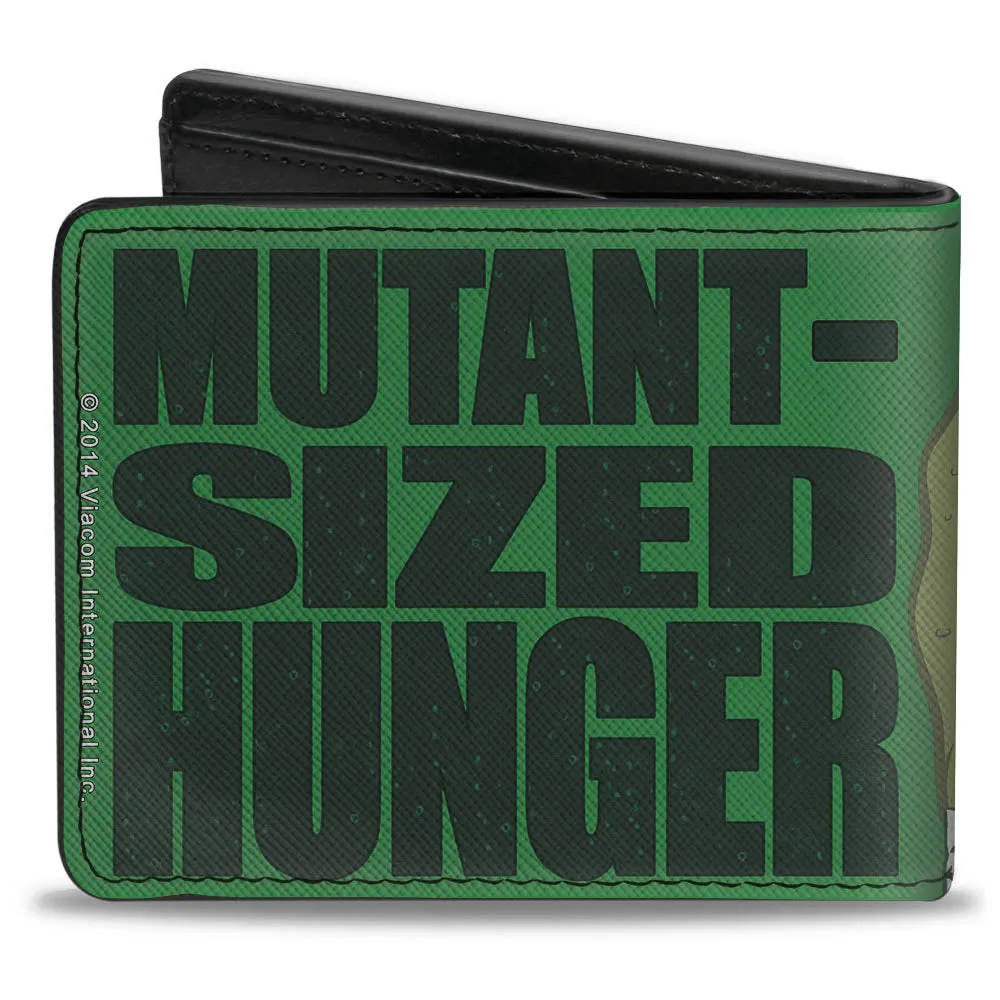 Bi-Fold Wallet - Classic TMNT Ninja Turtles Pizza Party   MUTANT SIZED HUNGER Green Black