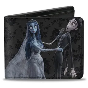 Bi-Fold Wallet - Corpse Bride Emily Victor Pose   Logo Grays Black White