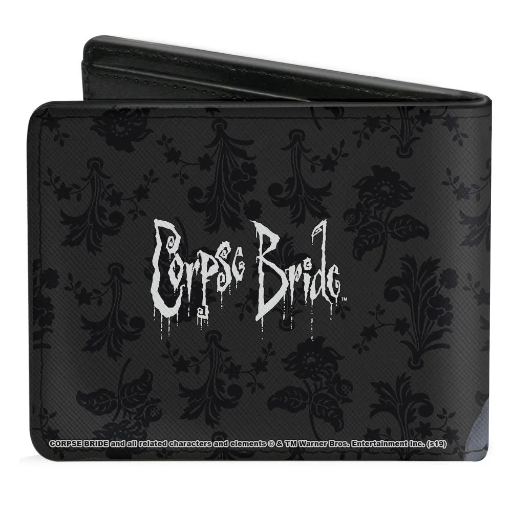 Bi-Fold Wallet - Corpse Bride Emily Victor Pose   Logo Grays Black White