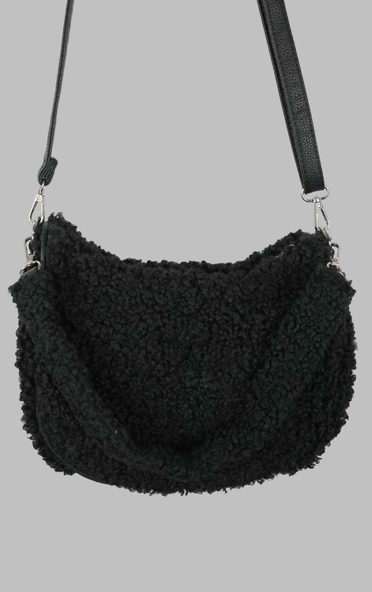 Black Borg Shearling Style Shoulder Bag
