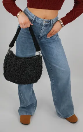 Black Borg Shearling Style Shoulder Bag