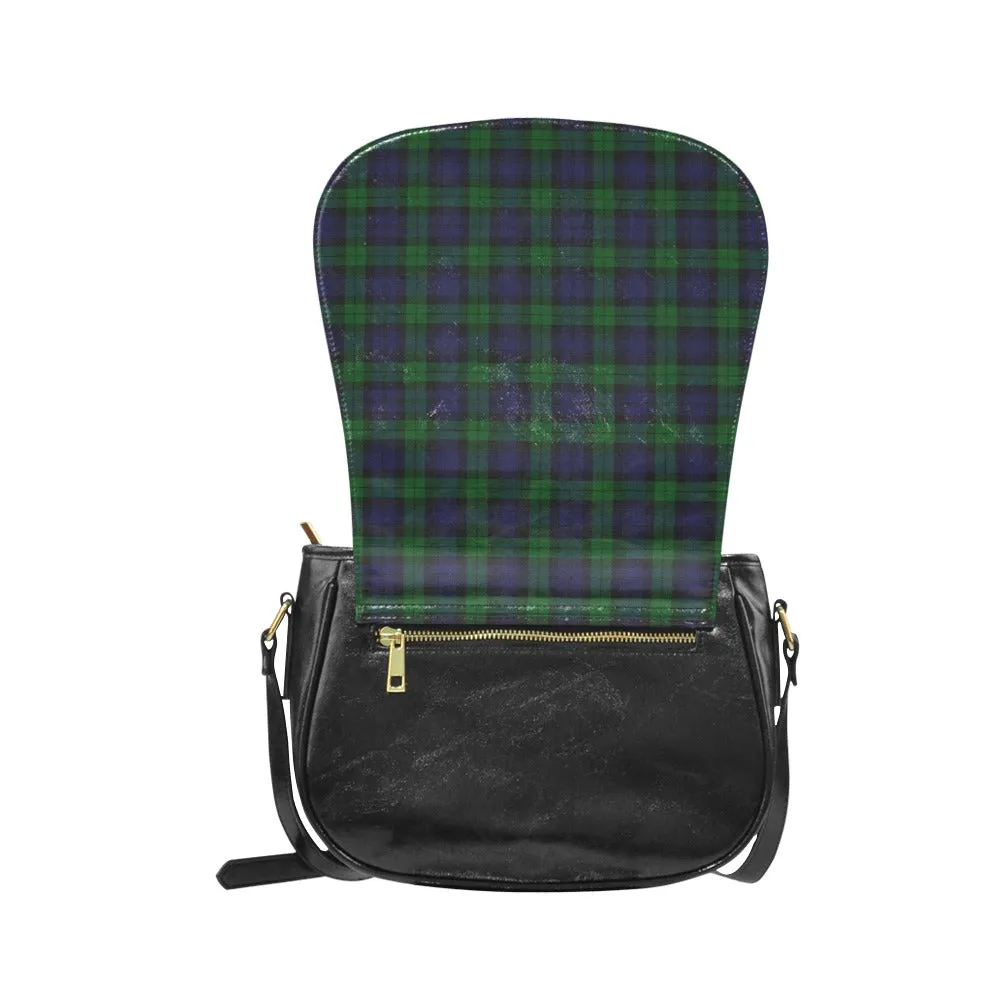 Black Watch Tartan Leather Saddle Bag