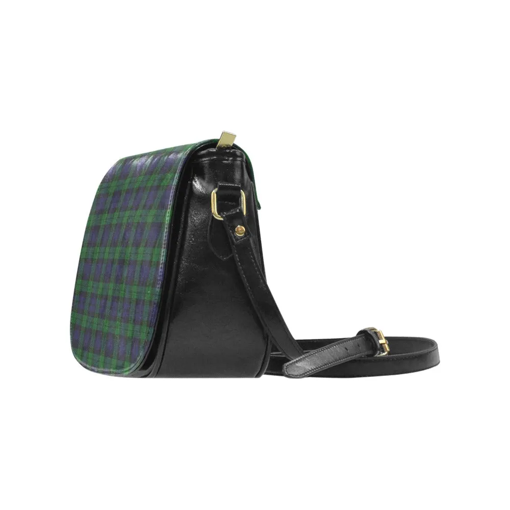 Black Watch Tartan Leather Saddle Bag