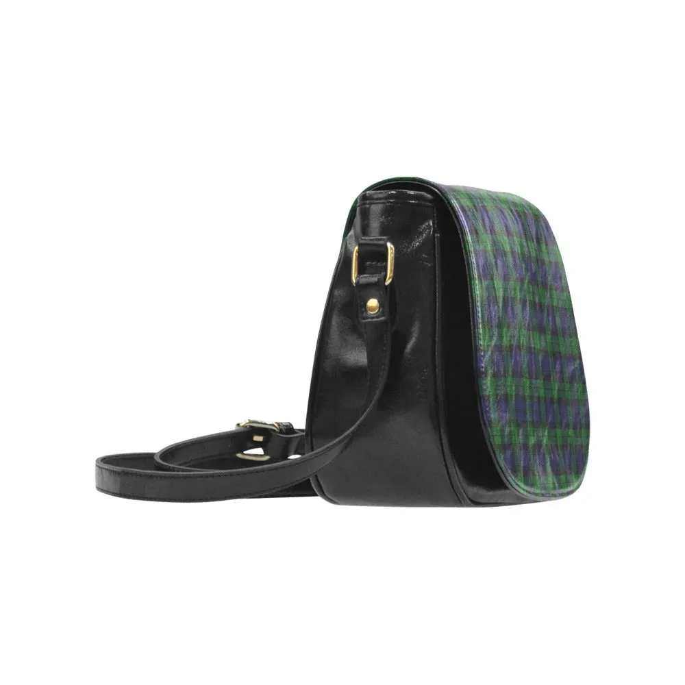 Black Watch Tartan Leather Saddle Bag