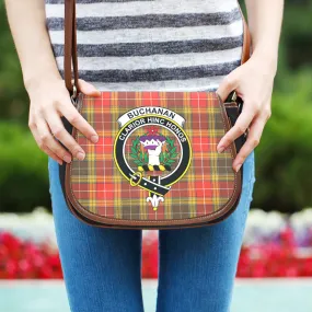 Buchanan Old Set Weathered Tartan Saddle Bag with Family Crest