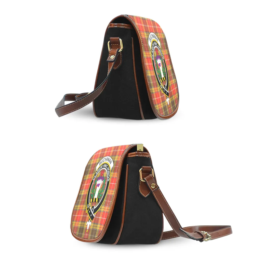 Buchanan Old Set Weathered Tartan Saddle Bag with Family Crest