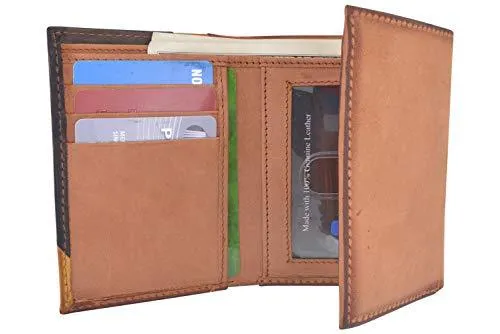 Cazoro Men's Wallet RFID Genuine Leather Slim Trifold with ID Window and Card Slots Light Brown RFID611298