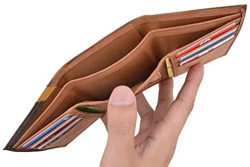 Cazoro Men's Wallet RFID Genuine Leather Slim Trifold with ID Window and Card Slots Light Brown RFID611298