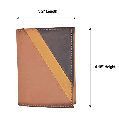Cazoro Men's Wallet RFID Genuine Leather Slim Trifold with ID Window and Card Slots Light Brown RFID611298