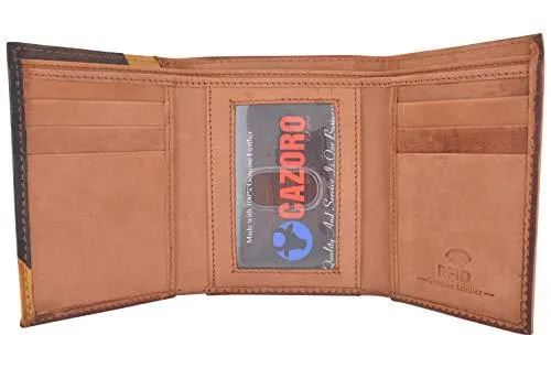 Cazoro Men's Wallet RFID Genuine Leather Slim Trifold with ID Window and Card Slots Light Brown RFID611298