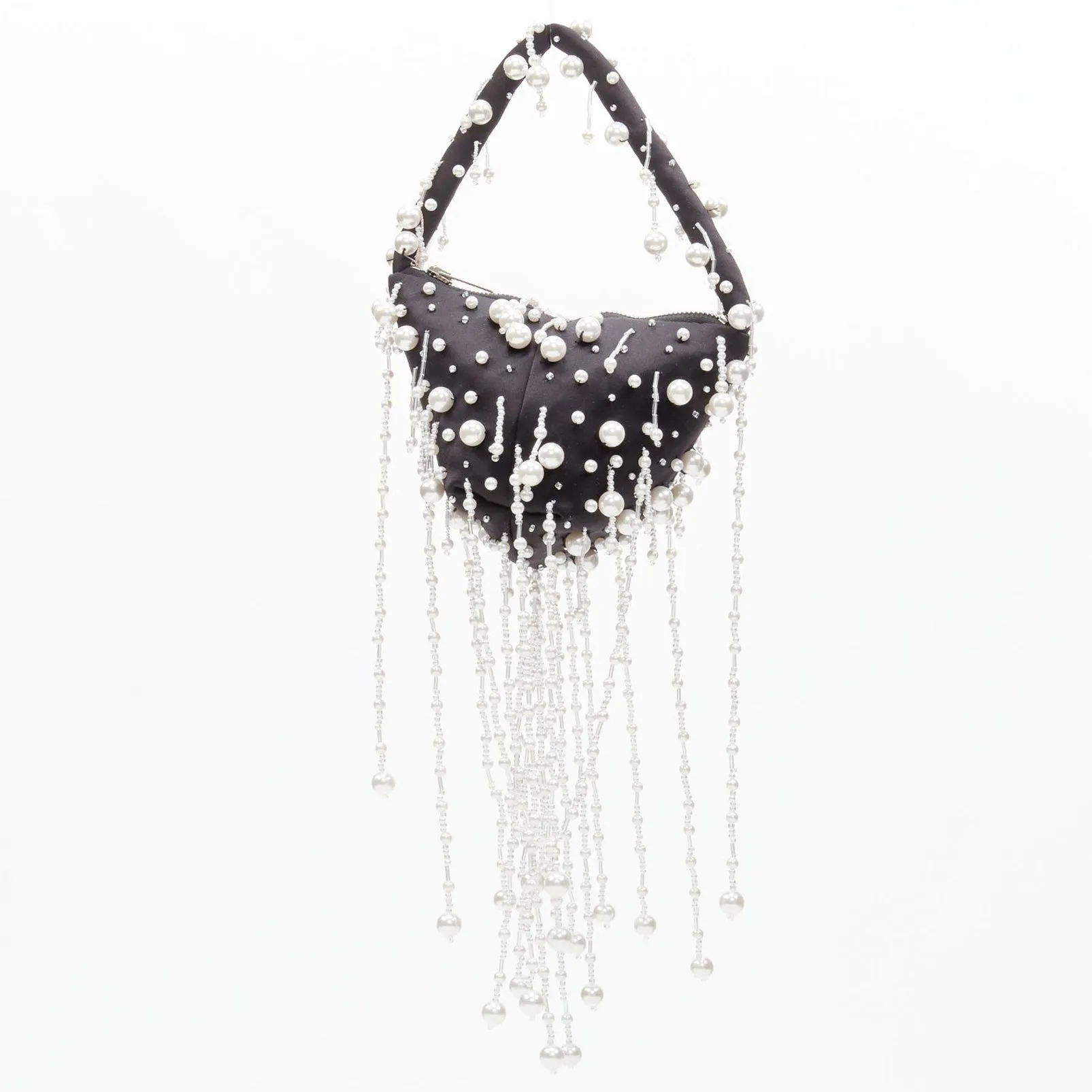 CHRISTOPHER KANE Runway pearl embellished black satin evening bag