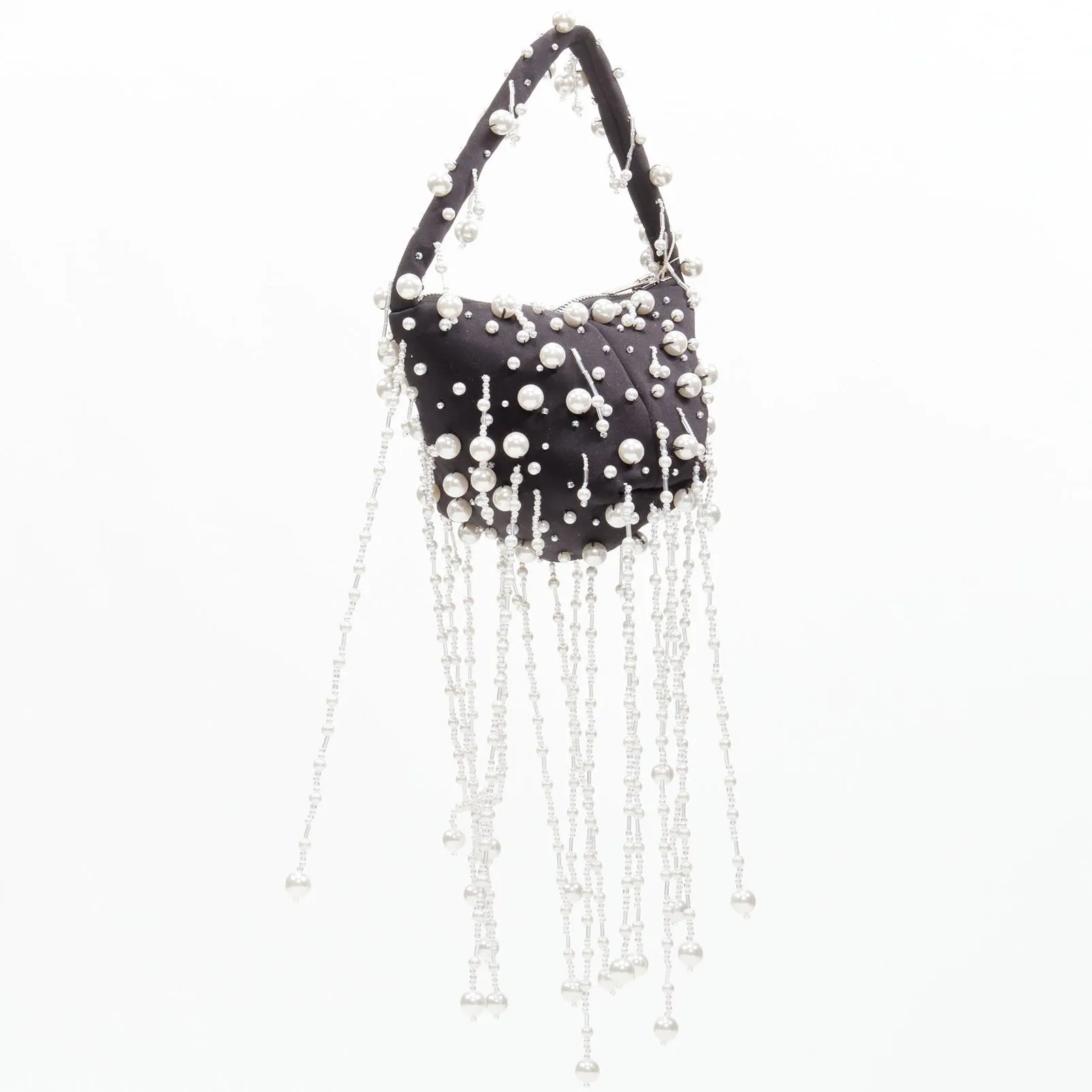 CHRISTOPHER KANE Runway pearl embellished black satin evening bag