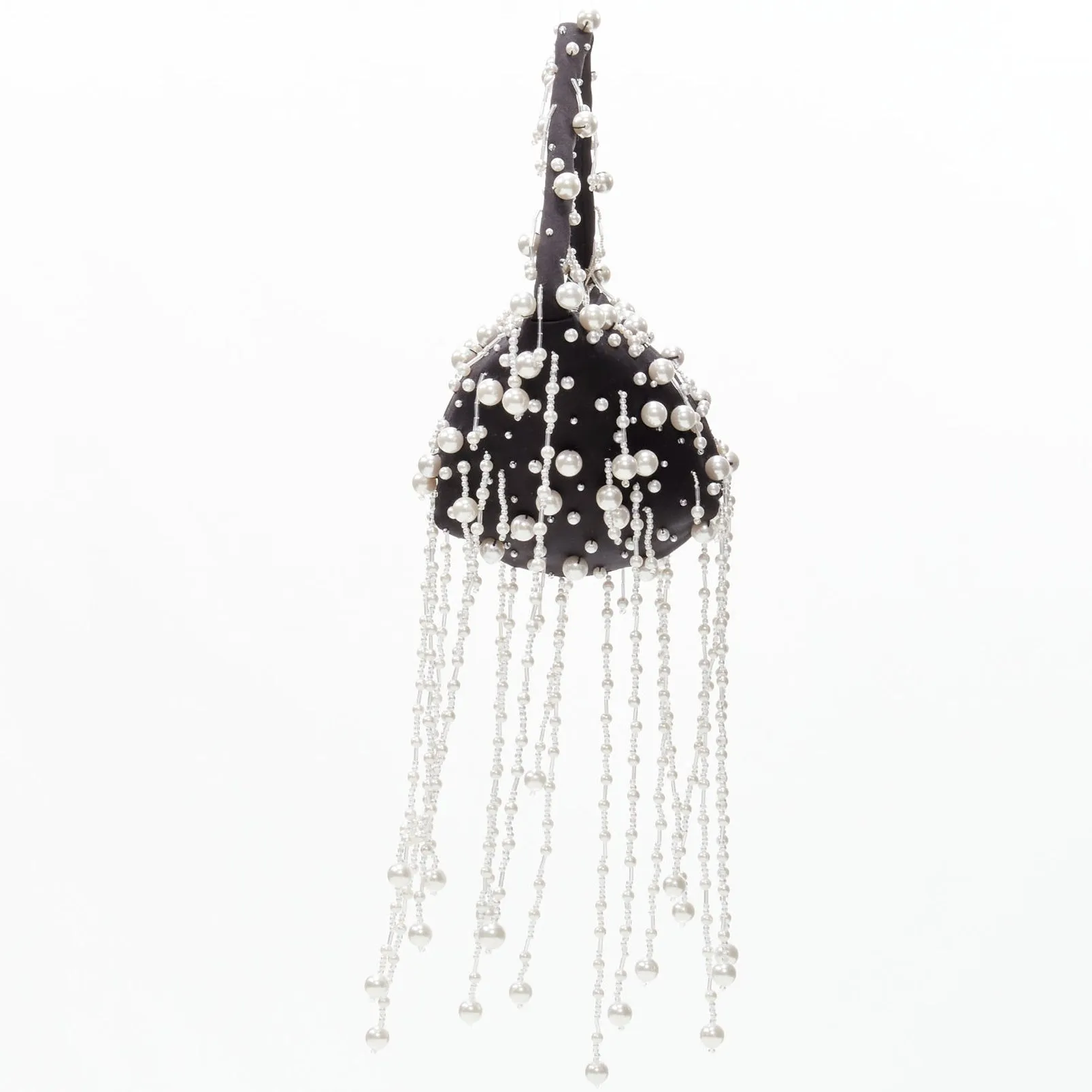 CHRISTOPHER KANE Runway pearl embellished black satin evening bag