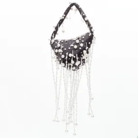 CHRISTOPHER KANE Runway pearl embellished black satin evening bag