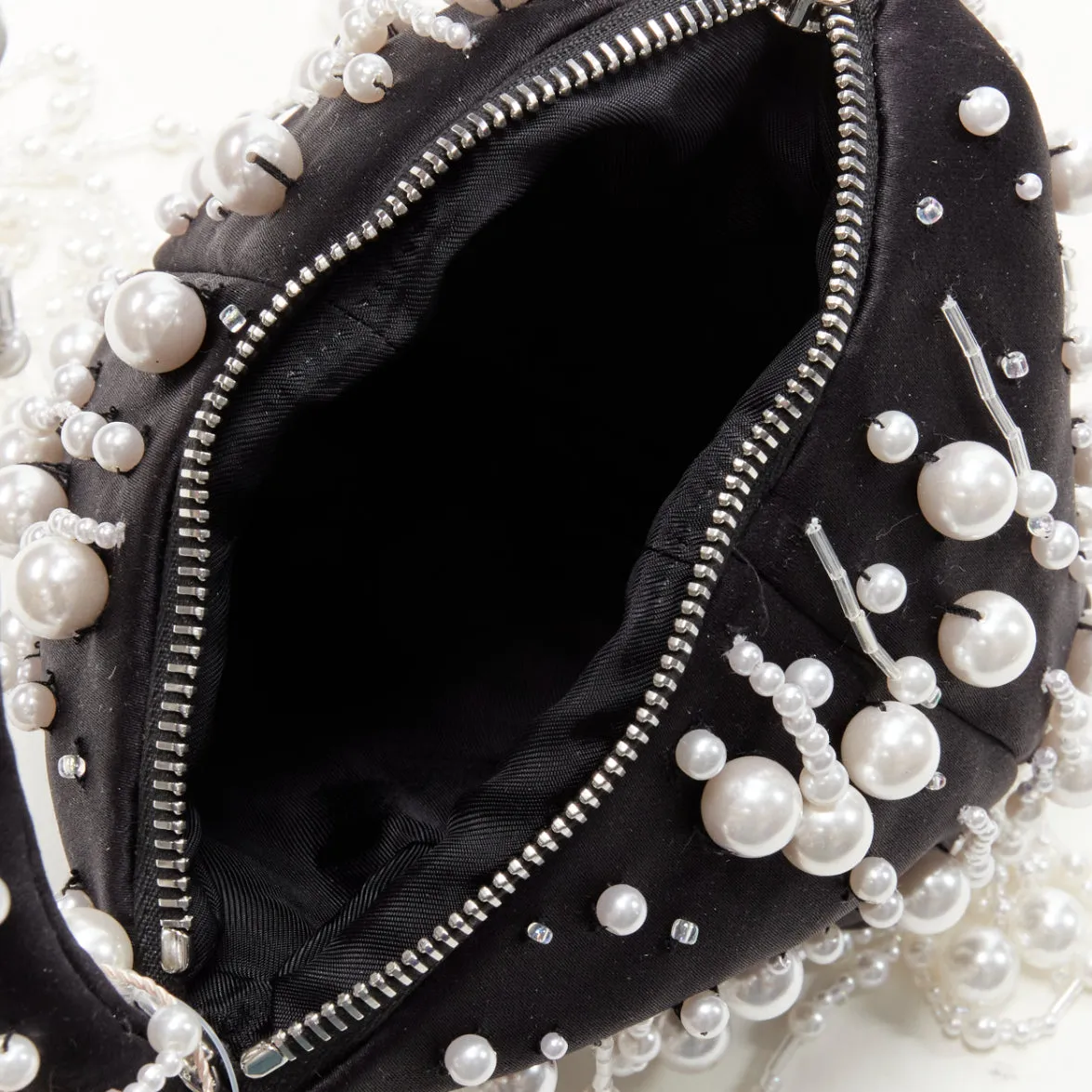 CHRISTOPHER KANE Runway pearl embellished black satin evening bag