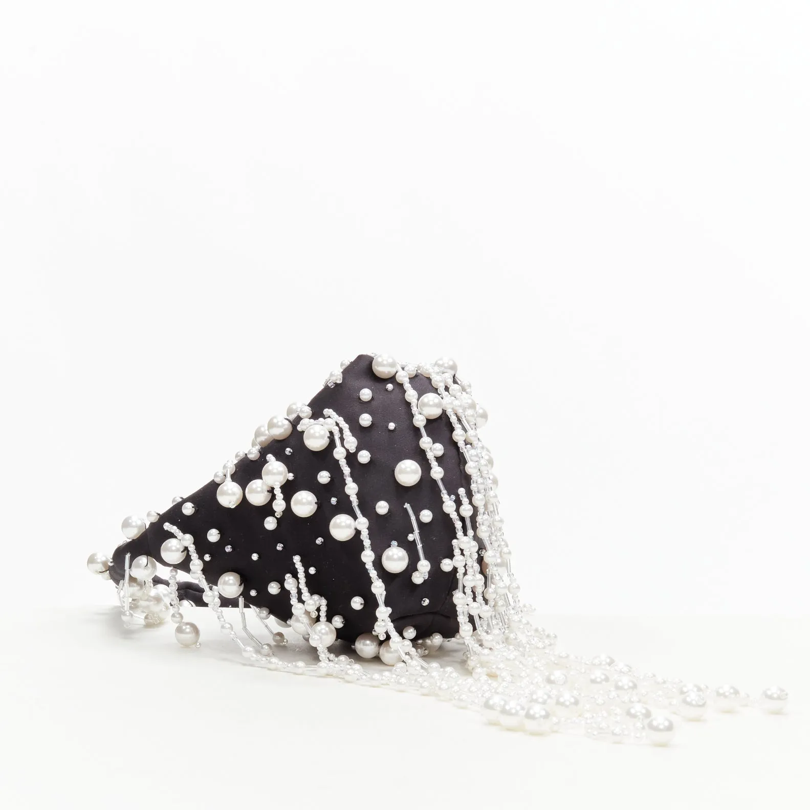 CHRISTOPHER KANE Runway pearl embellished black satin evening bag
