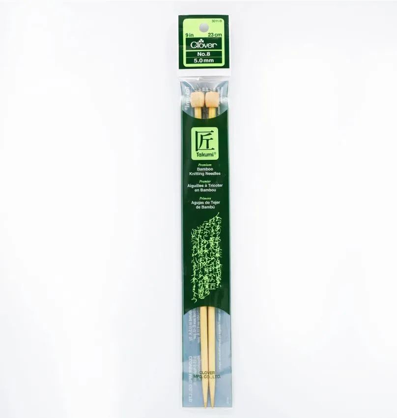 Clover Bamboo Knitting Needles 9" (Sizes 3 to 15)