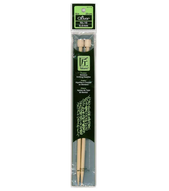Clover Bamboo Knitting Needles 9" (Sizes 3 to 15)